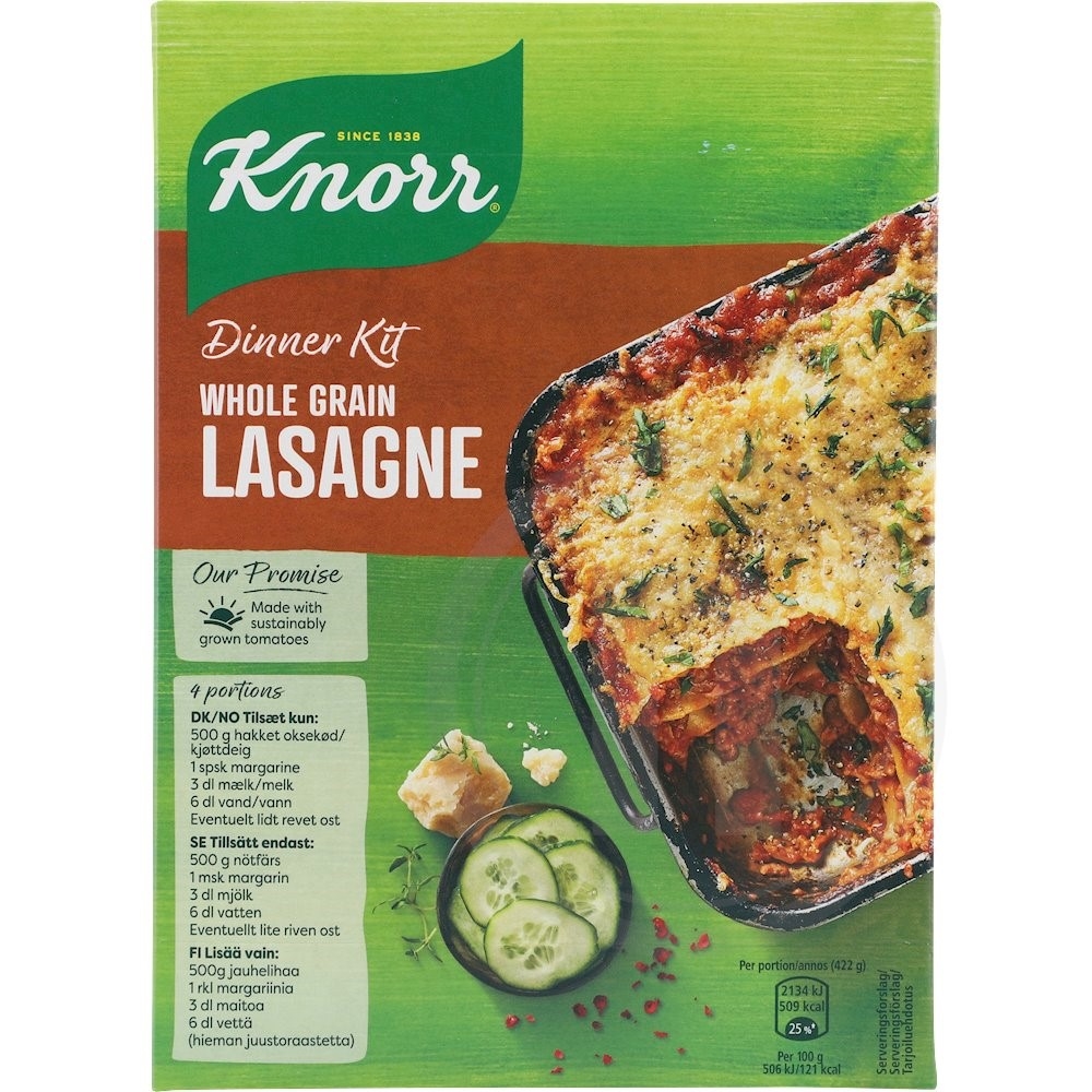 Fuldkornslasagne fra Knorr – Leveret med 